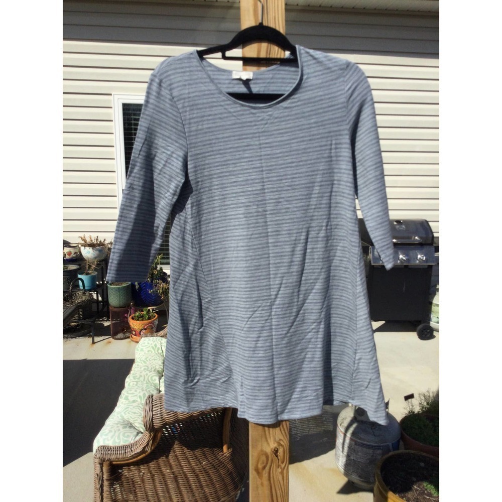 Garnet Hill womens striped dress XS extra small tencel lyocell coastal blue grey